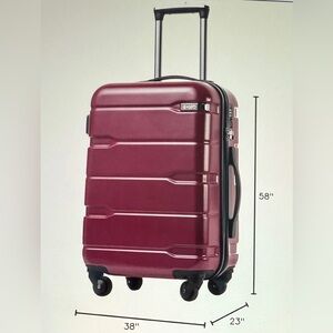 Coollife 20” Carryon Suitcase PC +ABS Spinner Built-in TSA Lock-Burgandy